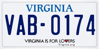 VA license plate VAB0174