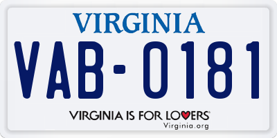 VA license plate VAB0181