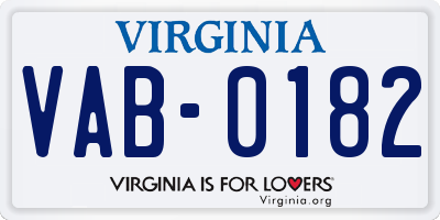 VA license plate VAB0182