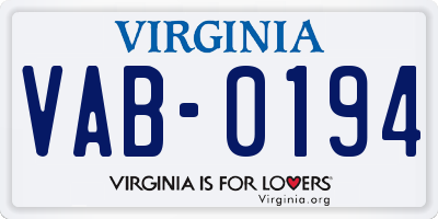 VA license plate VAB0194