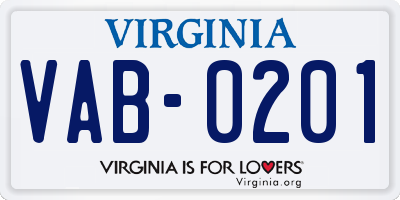 VA license plate VAB0201