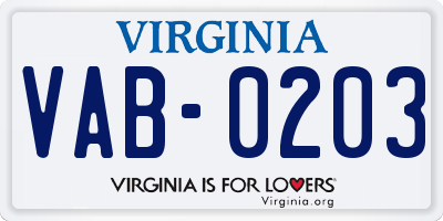 VA license plate VAB0203