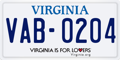 VA license plate VAB0204