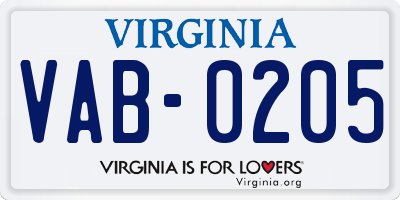 VA license plate VAB0205