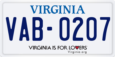 VA license plate VAB0207