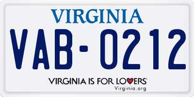 VA license plate VAB0212