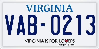 VA license plate VAB0213