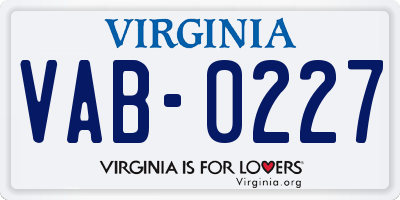 VA license plate VAB0227