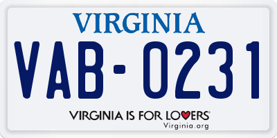 VA license plate VAB0231