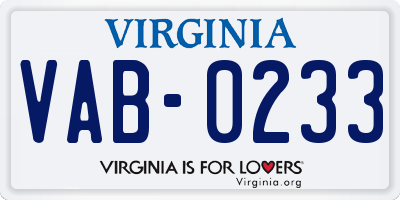 VA license plate VAB0233