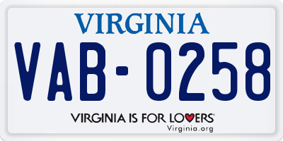 VA license plate VAB0258