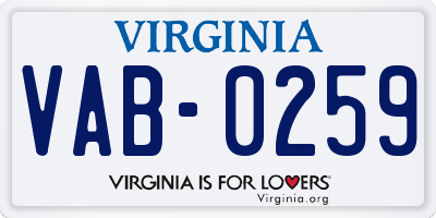 VA license plate VAB0259