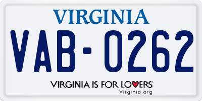 VA license plate VAB0262