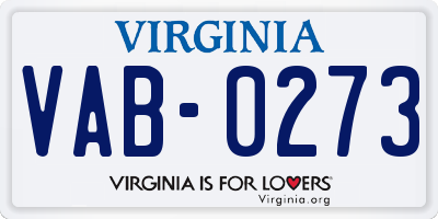 VA license plate VAB0273