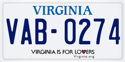 VA license plate VAB0274