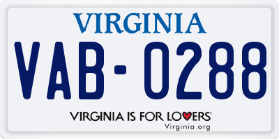 VA license plate VAB0288