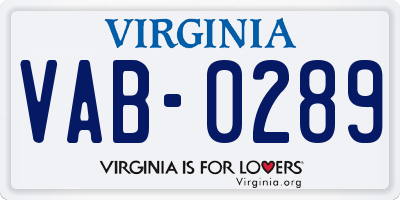 VA license plate VAB0289