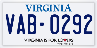 VA license plate VAB0292