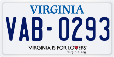 VA license plate VAB0293