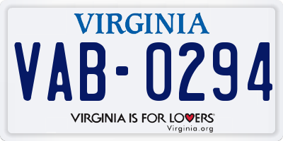 VA license plate VAB0294