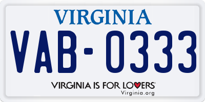 VA license plate VAB0333