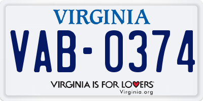 VA license plate VAB0374