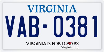 VA license plate VAB0381