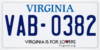 VA license plate VAB0382