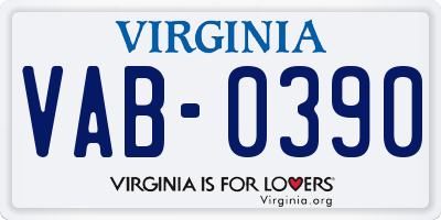 VA license plate VAB0390