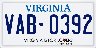 VA license plate VAB0392