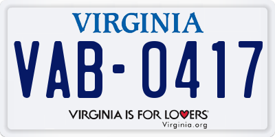 VA license plate VAB0417