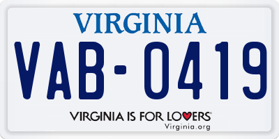 VA license plate VAB0419