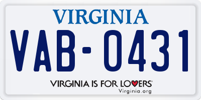 VA license plate VAB0431