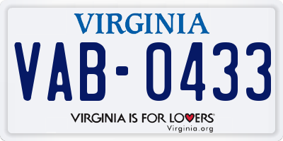 VA license plate VAB0433
