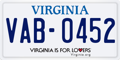 VA license plate VAB0452