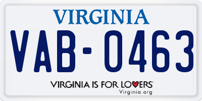 VA license plate VAB0463