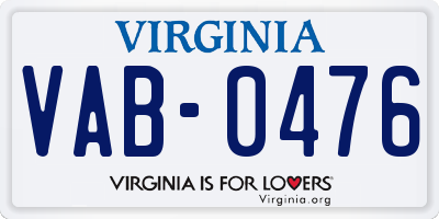 VA license plate VAB0476