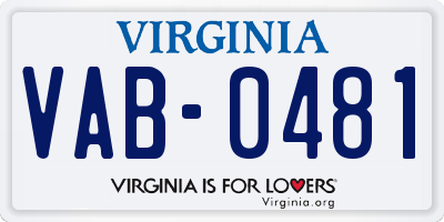 VA license plate VAB0481