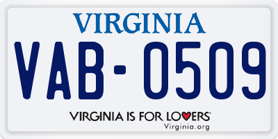 VA license plate VAB0509