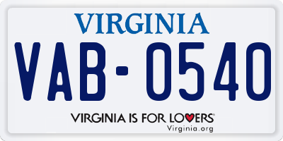 VA license plate VAB0540
