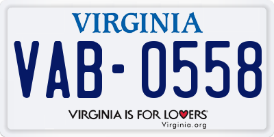 VA license plate VAB0558