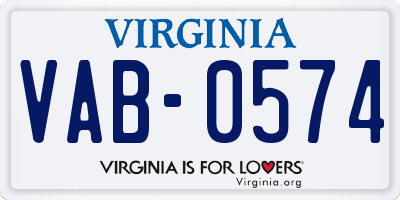 VA license plate VAB0574