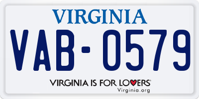 VA license plate VAB0579