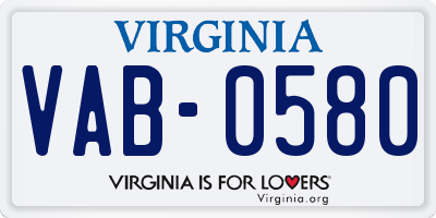 VA license plate VAB0580