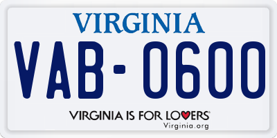 VA license plate VAB0600