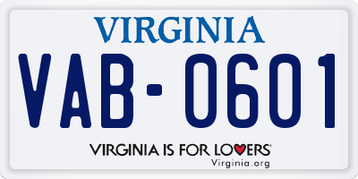 VA license plate VAB0601