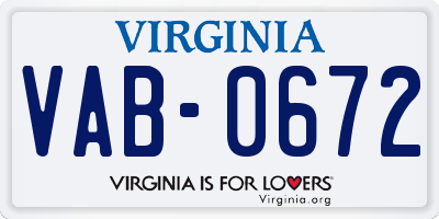 VA license plate VAB0672