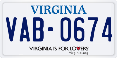 VA license plate VAB0674