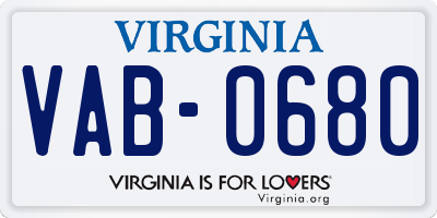 VA license plate VAB0680