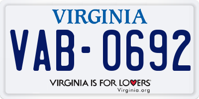 VA license plate VAB0692